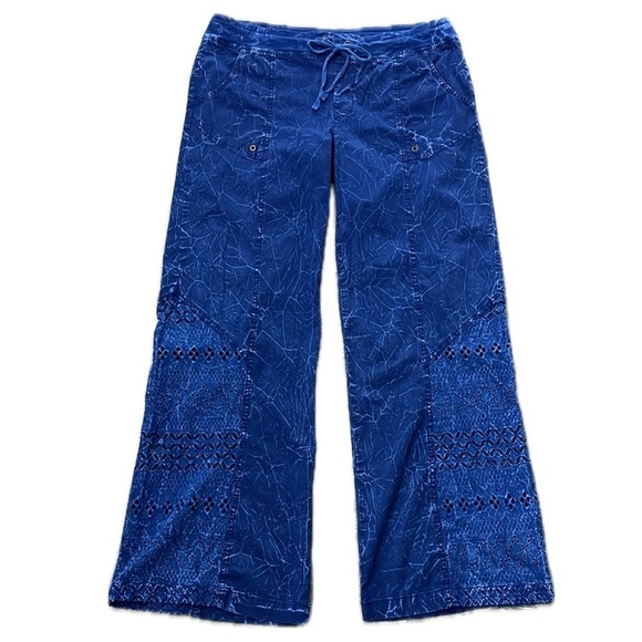 Mind Set by XCVI Blue Eyelet Lace Cotton Wide Leg Pants Size L Boho Lagenlook - Picture 1 of 13